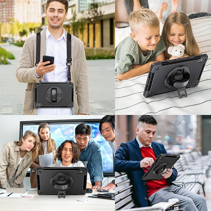 Junfire Protective Case for Lenovo Tab P11 2nd Gen 11.5-inch 2023 Shockproof Rugged Lenovo P11 Gen2 Case TB350FU/TB350XU with 360°Rotating Kickstand/Hand Strap/Shoulder Strap-Black