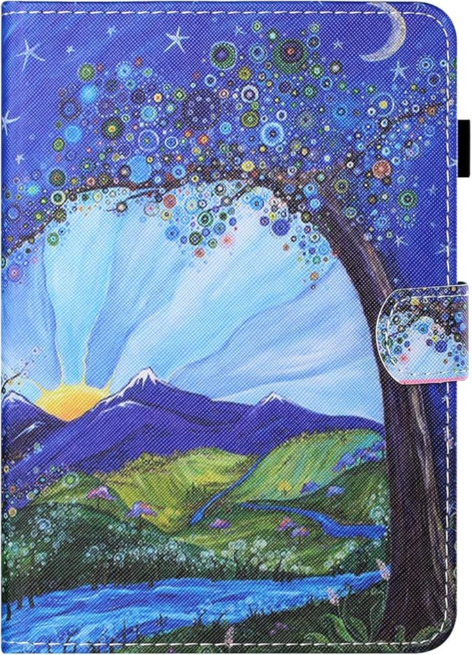 7 Kindle Fire 7 Case 9th/7th/5th Generation (2019/2017/2015 Release) with Stand Pencil Holder [Auto Wake/Sleep] Slim Smart Magnetic Folio PU Leather &amp TPU Back Cover Mountain Flower Tree