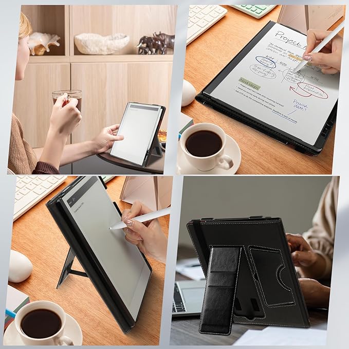 E NET-CASE Case for Remarkable 2 Tablet 10.3 inch (2020 Released) - New Business Design Upgraded Leather Cover for Remarkable 2 Digital Paper with Stand &amp Pen Holder (Black&ampBrown)