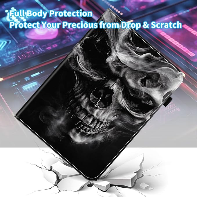 Case for Samsung Galaxy Tab A9 Plus/A9+ 5G 11 Inch 2023 Model (SM-X210/X216/X218)Card Slot PU Leather TPU Case Pen Holder Auto Wake SleepSmoke Skull
