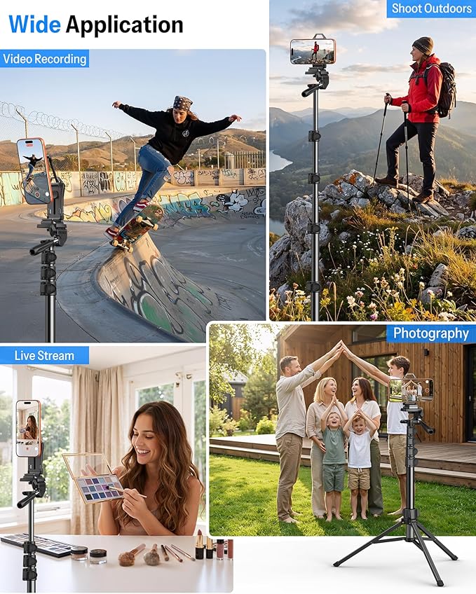 OMOTON TS01 65 Magnetic Phone Tripod for iPhone &amp Camera Cell Phone Stand with Remote Stable Height Adjustable Multi-Angle Shot Selfie Stick Tripod for Video Recording Live Streaming Black Se