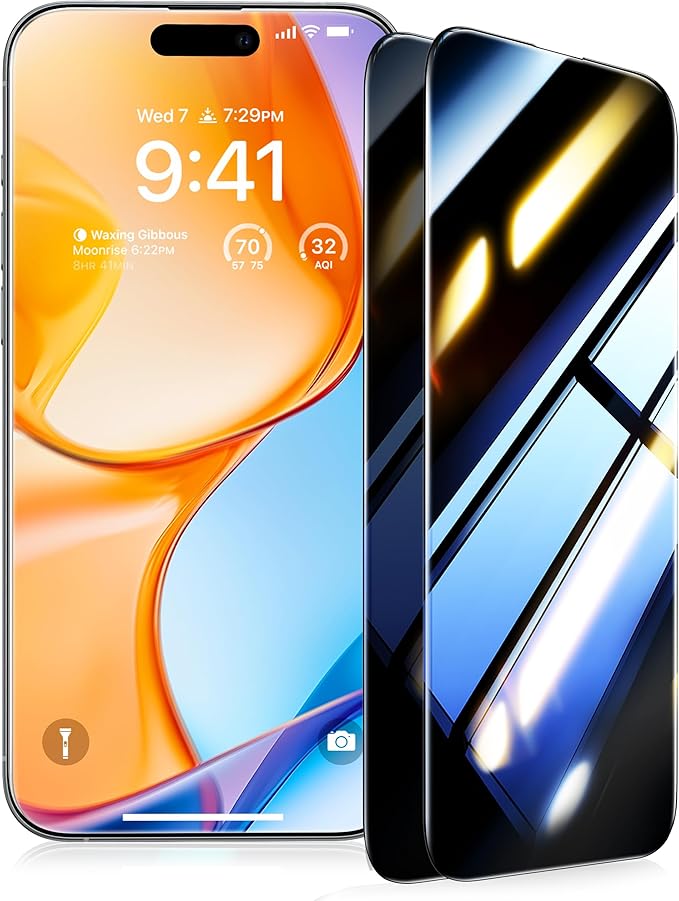 UltraGlass Top 9H+ Glass for iPhone 16 Plus Privacy Screen Protector 2024 [No.1 Military Grade Shatterproof &amp 100% Anti Spy] Privacy Screen Tempered Glass [Longest Durable] 2 Pack