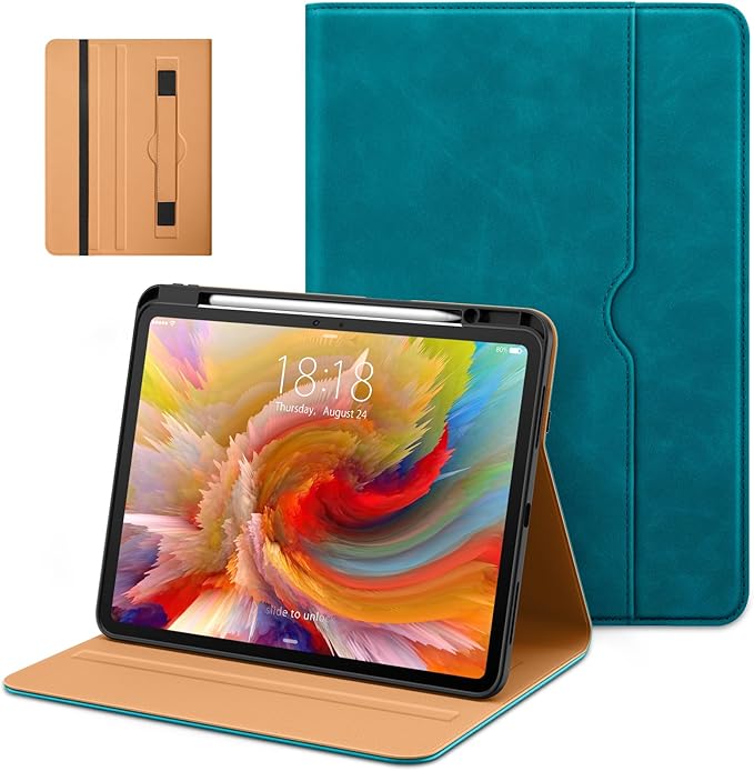 DTTO for iPad Pro 13 inch Case (M5/M4) 2025/2024 Premium Leather Business Folio Stand Cover with Pencil Holder - Auto Wake/Sleep &amp Multiple Viewing Angles Built in Hand Strap &amp Pocket Teal