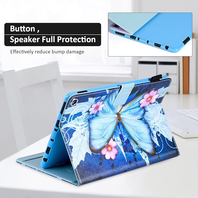 Dteck Case for All-New Fire HD 10 &amp HD 10 Plus Tablet (2021 Release 11th Generation) - Slim Multi-Angle Folio Stand Premium PU Leather Protective Smart Cover with Auto Wake Sleep Blue Butterfly