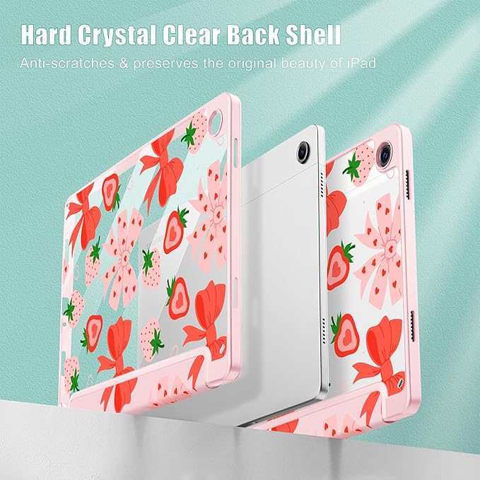 Tuiklol for Samsung Galaxy Tab A9+ Tablet 11” / A9+ Plus 2024 2023Buit-in S-Pen Holder with Clear Protective Cover Transparent Back Shell Auto Wake/Sleep Samsung Tab A9 Plus Coverstrawberries &amp