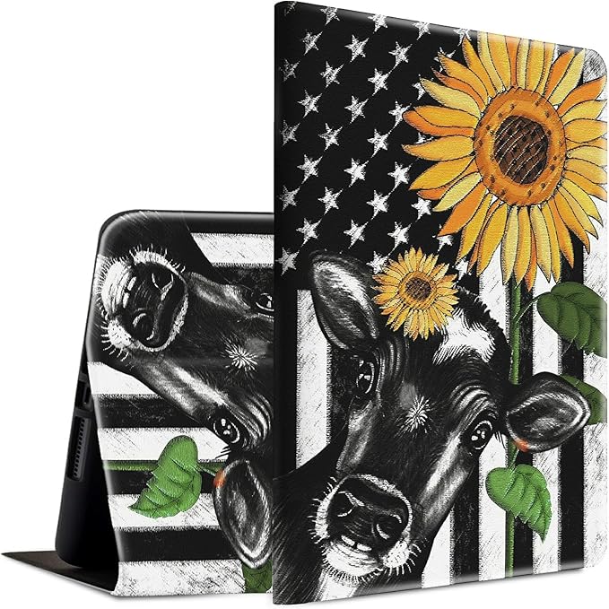 Case for Kindle Paperwhite 12th Generation &amp Kindle Colorsoft Signature Edition 2024 7 inch Lightweight Smart Case Adjustable Stand Protective Cover with Auto Wake/Sleep - American Flag Sunflower/