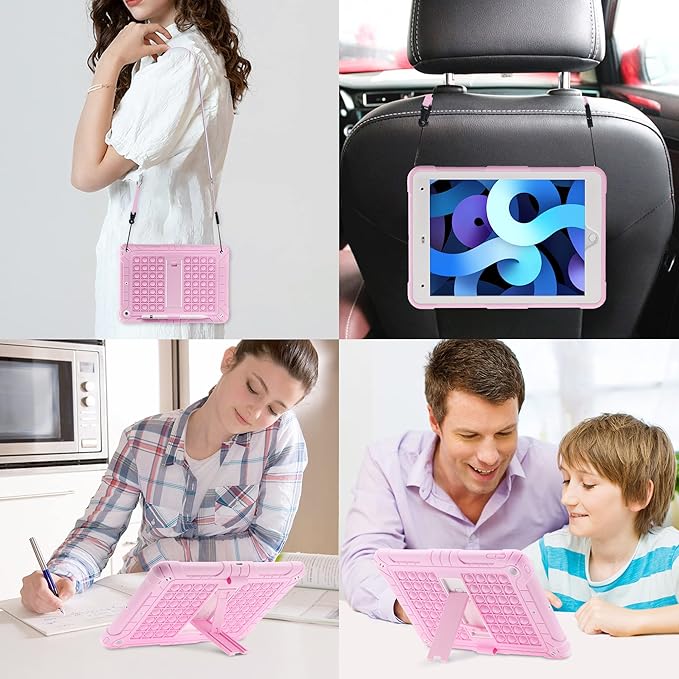 XZC iPad 9th/8th/7th Generation Case (iPad 10.2 Case 2021/2020/2019) Shockproof Drop Protection iPad Cover with Pencil Holder Kickstand Shoulder Strap (Pink)