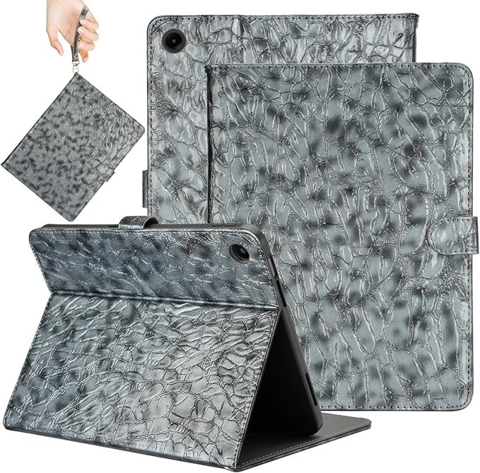 Elegant Case for Samsung Galaxy Tab A9 Plus 11 Inch 2023（Model: SM-X210/X216/X218） Premium Leather Crocodile Cover | Stand | Card Pockets| Wrist Strap| S Pen Holder (Dark Grey)