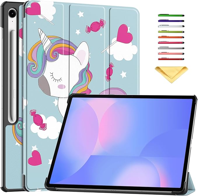 Case for Samsung Galaxy Tab S10 FE+/S10 FE Plus 13.1 Inch 2025 Model (SM-X620/SM-X626B) Tri-Fold Stand Smart PU Leather &amp Hard Back Shockproof Cover with Auto Wake/Sleep Rainbow Unicorn
