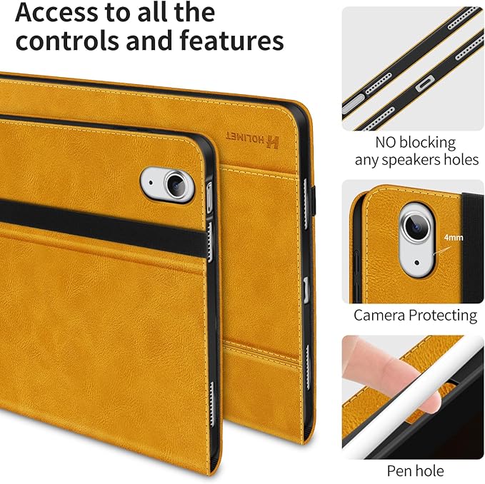 HOLIMET Case for iPad (A16) 11th Generation 11 Inch 2025/ iPad 10th Generation 2022 New iPad 10.9 Inch Case with Pencil Holder Protective Cases Shockproof Cover (Yellow)