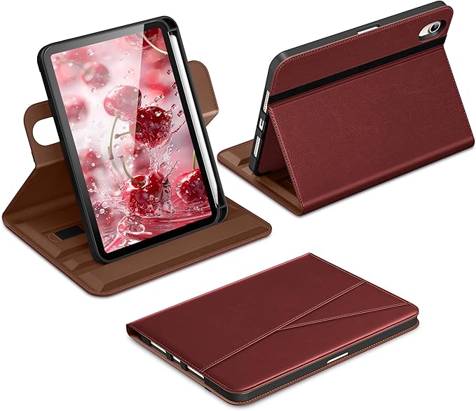 DTTO for iPad mini 7 (A17 Pro) Case iPad mini 7th / 6th Generation Case (2024/2021) 360 Degree Rotating Premium Leather Folio Stand Cover with Pencil Holder Burgundy Red