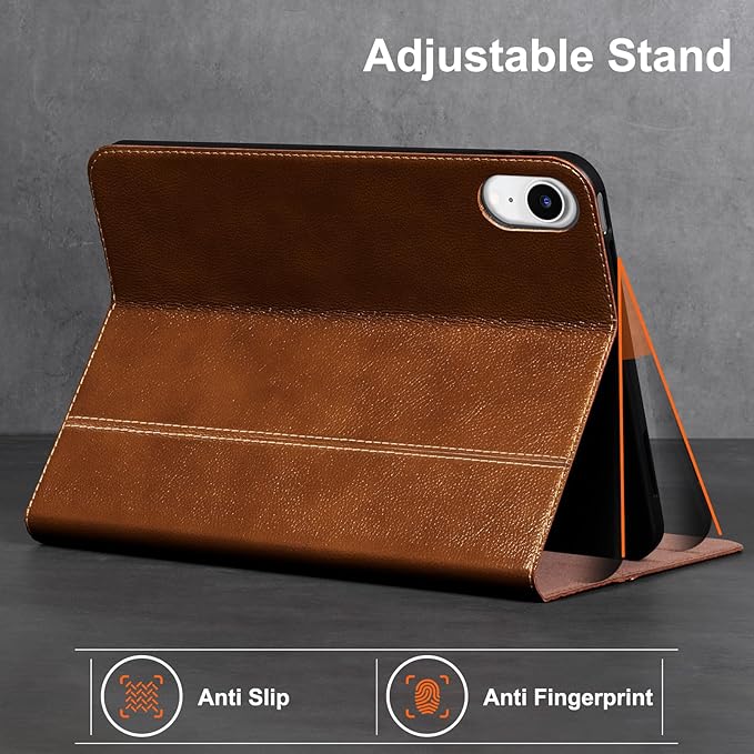 Gexmil Leather Case for iPad mini 7 (A17 Pro) 2024 / iPad mini 6 Generation 2021 8.3 InchPremium Cowhide Cover with Adjustable Stand Auto Wake/SleepYellow Brown