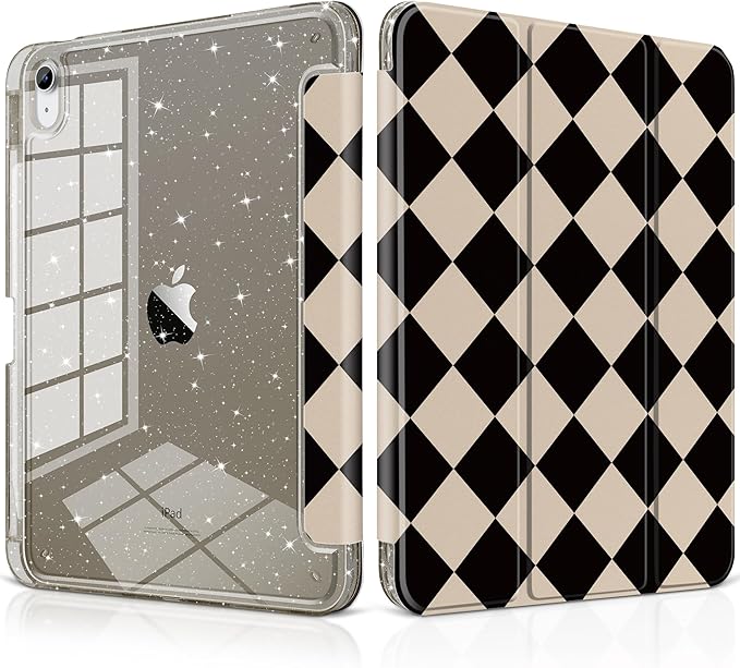 DONGKE for iPad Case 9th/8th/7th Generation 10.2 Inch (2021/2020/2019) Shockproof Glitter Acrylic Back with Trifold Stand Pencil Holder &amp Auto Sleep/Wake - Argyle Pattern