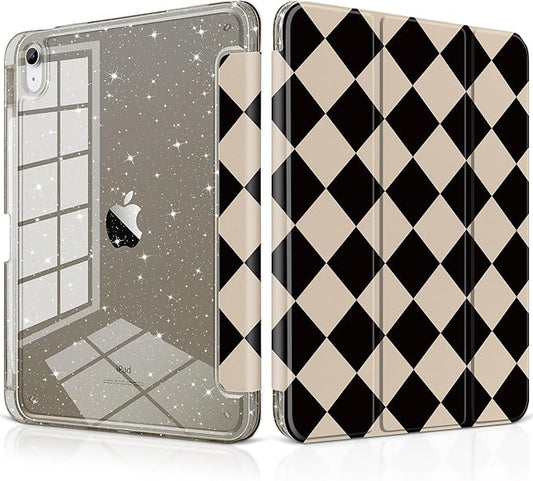 DONGKE for iPad Case 9th/8th/7th Generation 10.2 Inch (2021/2020/2019) Shockproof Glitter Acrylic Back with Trifold Stand Pencil Holder &amp Auto Sleep/Wake - Argyle Pattern