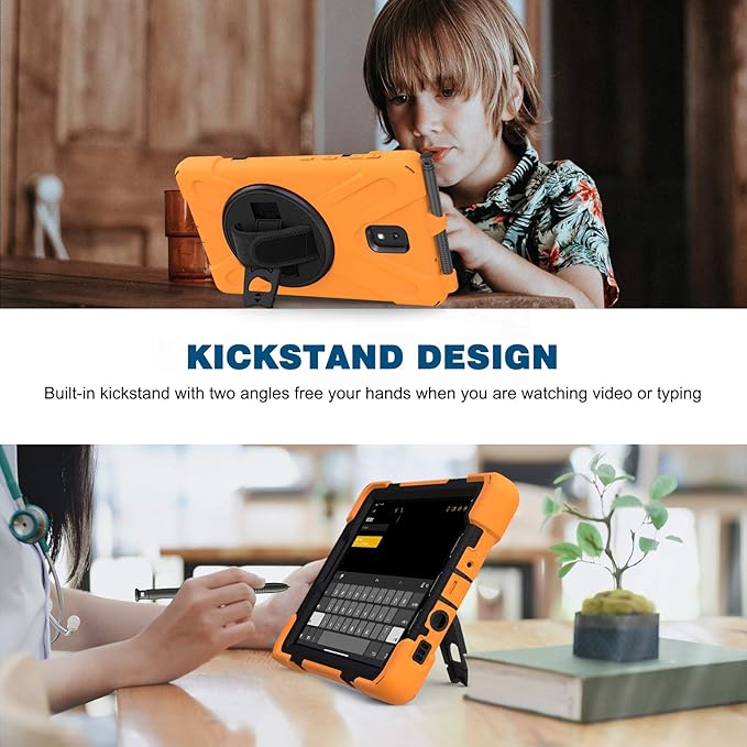Case for Samsung Galaxy Tab Active 3 8 T570 T575 T577 Heavy Duty Shockproof Rugged 3 Layer Kids Durable Case with 360 Swivel Kickstand Shoulder Strap &amp Hand Strap (Orange)