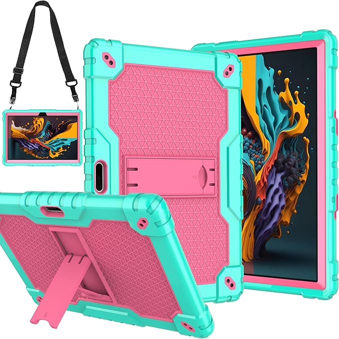 Case for Pritom M10 /quntiCO Y10 /Digiland DL1036 /Voger priorpad X100 /VUCATIMES N10/Gateway 10.1 HD Tab Case with Stand Rubber Hybrid Come with 9H Tempered Glass Film (Green/Pink/2 PCS)
