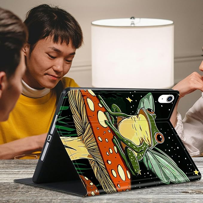 Case for iPad Air 13 Inch (M3/M2) 2025/2024/iPad Pro 12.9 Inch 2022/2021/2020 PU Leather Shockproof Stand Protective Cover with Auto Wake/SleepCartoon Frog Mushrooms