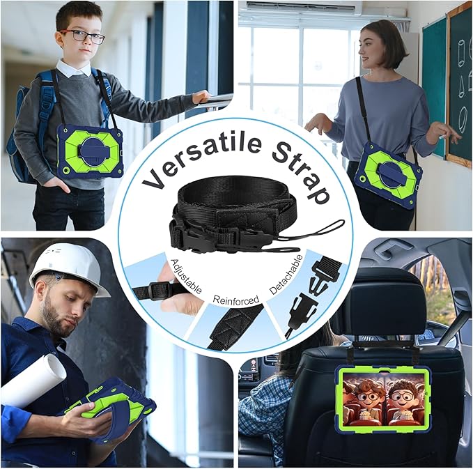 for Samsung Galaxy Tab A11 Plus/A9+ Case 2025/2023 11 Rugged Galaxy Tab A11+ Case Samsung A9 Plus Tablet Cover with 360 Rotating Stand Hand Strap Shoulder Strap Screen Protector Navy Green