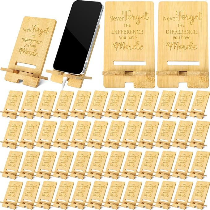 Ripeng 60 Pcs Employee Appreciation Gifts Bulk Bamboo Phone Stand for Desk Office Worker Thank You Gift for Administrative Assistant Team Coworkers Staff Nurse Teacher Week (Difference Made)