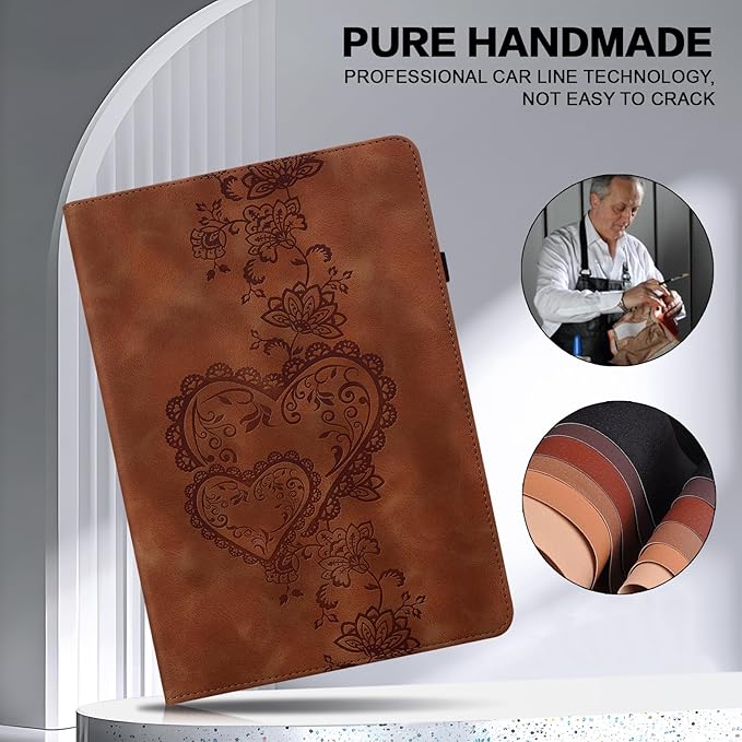 Case for Lenovo Tab Plus 11.5 Inch 2024 Embossed Premium PU Leather Case with Stand/Pencil Holder/Card Slots/Elastic Band for 11.5 Lenovo Tab Plus 2024 Release-Brown