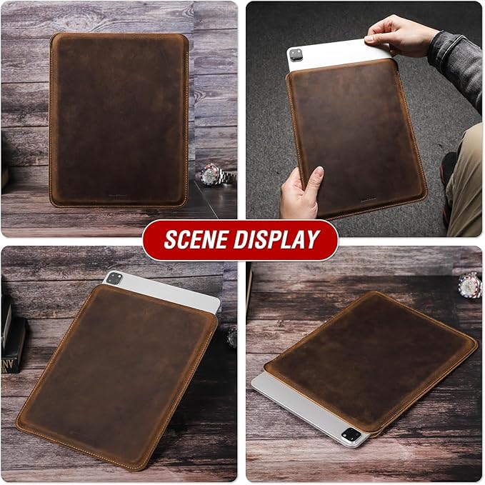 Top Grain Leather 12.9 Tablet Sleeve Slim Protector Vintage Design Fully Handmade Compatible with 12.9 iPad Pro 3/4/5/6 Gen Fits A2233 A2069 A2378 A2379 A2461 A2462 Coffee 12.9 Inch