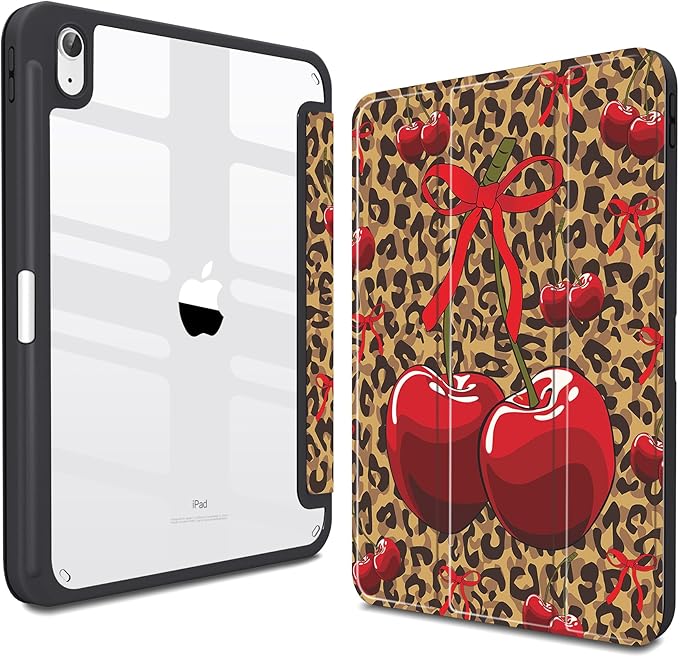 Teryeefi for iPad (A16) 11th Generation Case 11 Inch 2025 Release for iPad 10th Generation 10.9 Inch 2022 Protective Shell with Pencil Holder Soft TPU+Crystal Hard Back Cover (Leopard Print Cherry)
