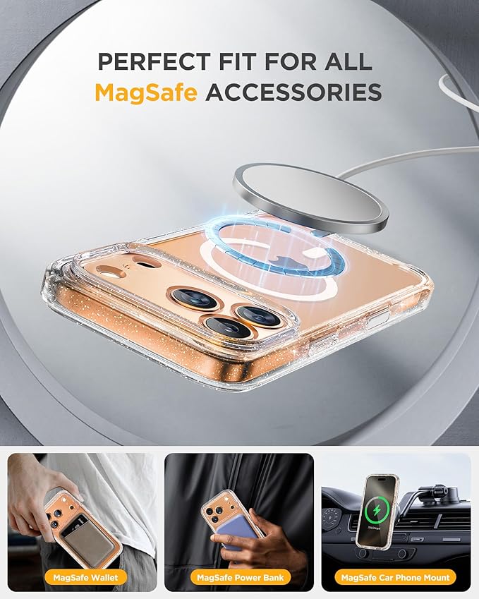 Miracase Magnetic for iPhone 17 Pro Case 6.3 [Compatible with MagSafe] Full-Body Phone Case with Built-in Glass Screen Protector &amp Camera ControlDrop Proof iPhone 17 Pro Cover Clear Glitter