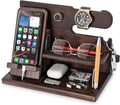 TESLYAR Wood Phone Docking Station for Men - Desk or Nightstand Organizer - Birthday Gifts for Husband Dad - Anniversary Idea from Wife - Key Holder Stand Wallet Watch &amp Essentials (Wenge)