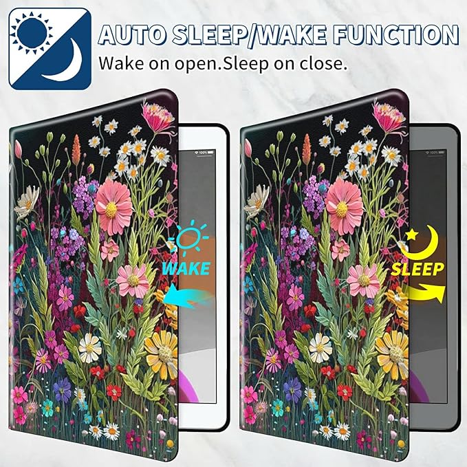 for iPad A16 Casefor iPad 11th/10th Generation Case 2025/2022 Release 360 Rotating Degree Stand Lightweight Protective Smart Cover with Auto Wake/Sleep - Floral Flower