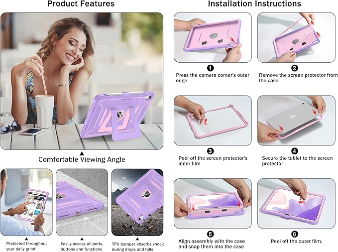 Soke Case for iPad (A16) 11th Generation 11-Inch 2025 /10th Generation 10.9-Inch 2022 with Screen Protector and Multi-Angle Kickstand Rugged Full Body Heavy Duty Protective Cover - Violet Pink