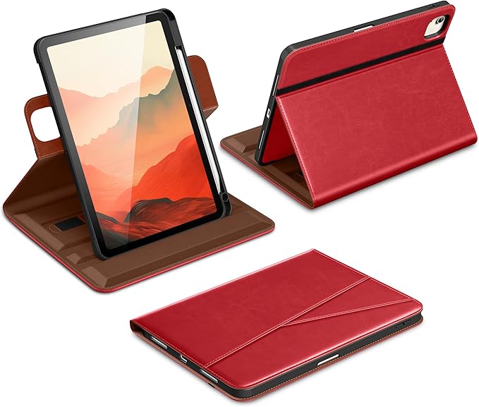 DTTO for iPad Air 11 inch Case M4 / M3 / M2 (2026/2025/2024) iPad Air 5th / 4th Gen (2022/2020) 360 Degree Rotating Premium Leather Folio Stand Cover with Pencil Holder Red