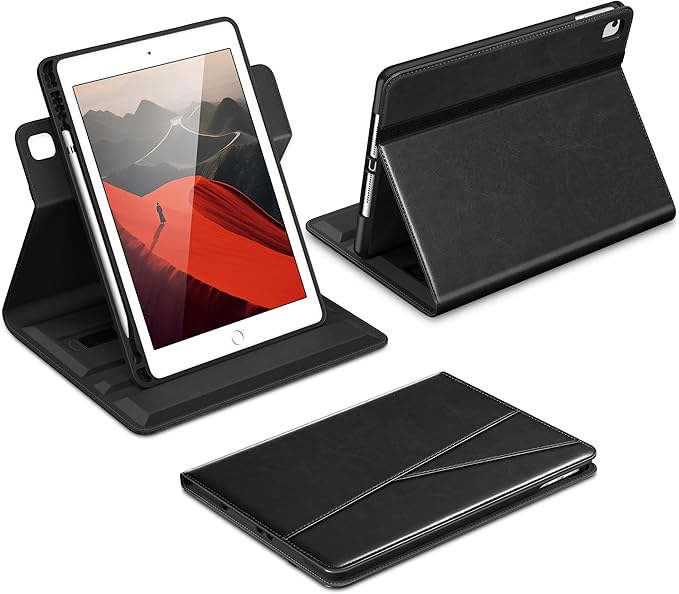DTTO for iPad 6th / 5th Generation 9.7 Inch (2018/2017) iPad Air 2 / Air 1 Case 360 Degree Rotating Premium Leather Folio Stand Cover with Pencil Holder Black