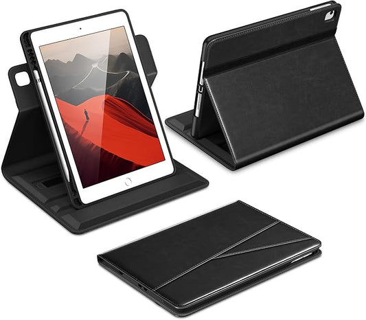 DTTO for iPad 6th / 5th Generation 9.7 Inch (2018/2017) iPad Air 2 / Air 1 Case 360 Degree Rotating Premium Leather Folio Stand Cover with Pencil Holder Black