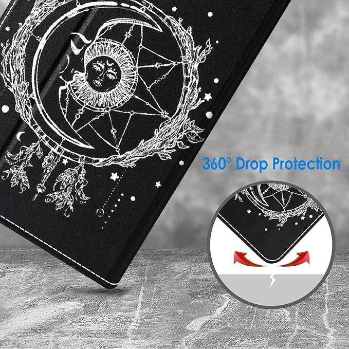 Case for Amazon Fire HD 10 Tablet 10.1 inch (9th/7th Generation 2019/2017 Release) - Slim Lightweight PU Leather Stand Cover with Auto Wake/Sleep Celestial Theme Sun with Crescent Moon