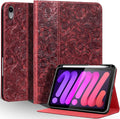 Gexmil Leather Case for iPad mini 7 (A17 Pro) 2024 / iPad mini 6 Generation 2021 8.3 InchPremium Cowhide Cover with Pencil HolderAdjustable Stand Auto Wake/SleepFloral Red