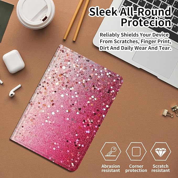 DIGTIALLL Case for Amazon Kindle Fire 7 Inch Tablet (9th/7th/5th Generation 2019/2017/2015 Release) PU Leather Smart Protective Cover with Auto Sleep/WakePink Glitter