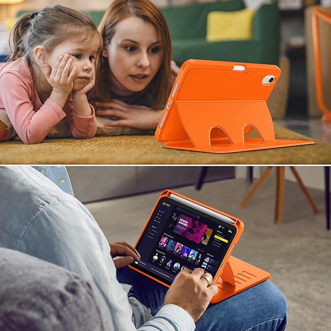 VIKESI Case for iPad iPad mini 7 (A17 Pro) and iPad mini 6Multiple Angles Magnetic Stand CoverShockproof Soft BackPencil Holderand Auto Sleep/WakeOrange