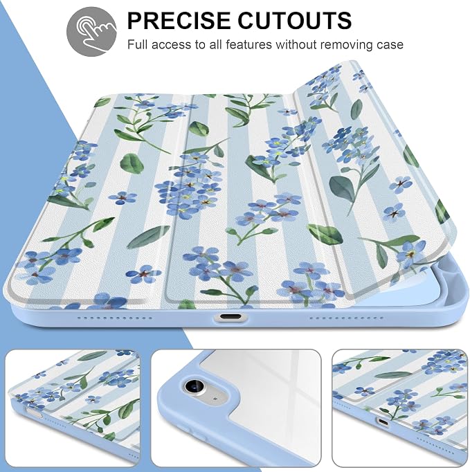 Blue Watercolor Flowers & Stripes