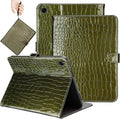 Elegant Case for Samsung Galaxy Tab A9 Plus 11 Inch 2023（Model: SM-X210/X216/X218） Premium Leather Crocodile Cover | Stand | Card Pockets| Wrist Strap| S Pen Holder (Dark Green)
