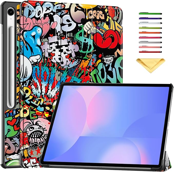 Case for Samsung Galaxy Tab S10 FE+/S10 FE Plus 13.1 Inch 2025 Model (SM-X620/SM-X626B) Tri-Fold Stand Smart PU Leather &amp Hard Back Shockproof Cover with Auto Wake/Sleep Colored Graffiti