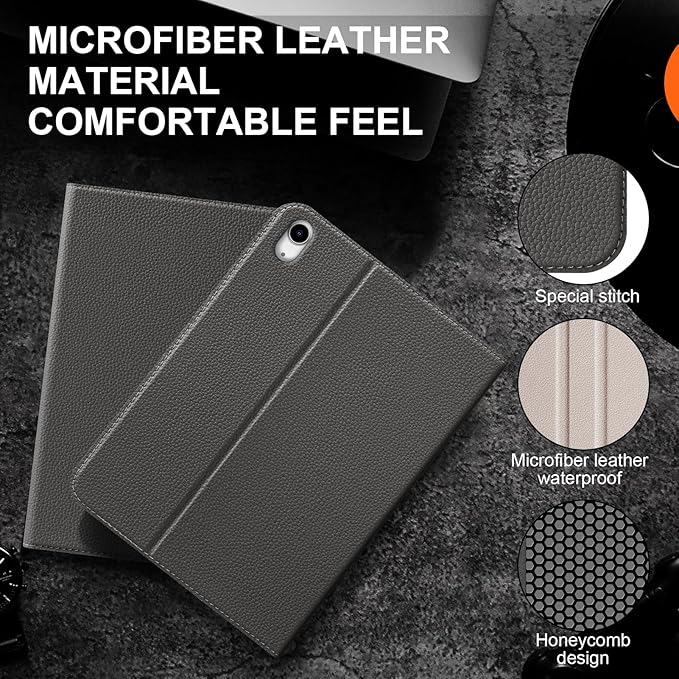 Leather Case for iPad Air 11 M4/M3/M2 (2026/2025/2024) &amp 10.9 5th/4th Gen (2020/2022) Leather Protective Shockproof Smart Cover with Adjustable Stand - Auto Wake/Sleep Dark Gray