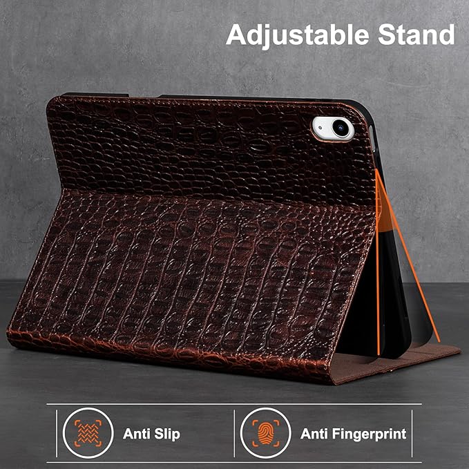 Gexmil Leather Case for iPad (A16) 11th Generation 11 Inch 2025 iPad 10th Generation 10.9 Inch 2022Protective Cover with Pencil HolderMagnetic ClosureAuto Sleep/WakeBrown Crocodile