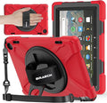BRAECNstock for Amazon Fire HD 8 Tablet Case 12th Generation 2024/2022 8 inch with Rotating Hand Strap + Stand Shoulder Strap Pen Holder Shockproof Protective Kindle Fire HD 8 12th Gen Kids Case - Red