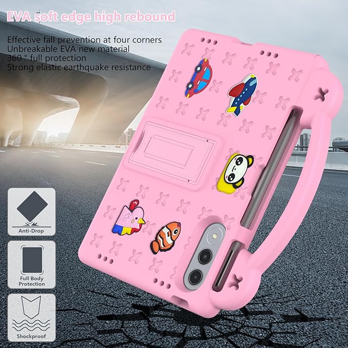 Compatible with Lenovo xiaoxin pad pro GT 11.1 inch TB-710FU (2025) Tablet Case Kids Friendly Universal Lightweight Shockproof Protective Case with Shoulder Strap &amp Stand Handle Pink