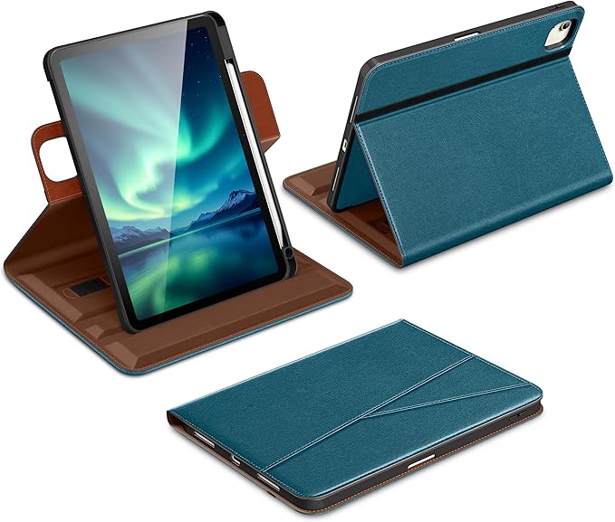 DTTO for iPad Air 11 inch Case M4 / M3 / M2 (2026/2025/2024) iPad Air 5th / 4th Gen (2022/2020) 360 Degree Rotating Premium Leather Folio Stand Cover with Pencil Holder Light Blue