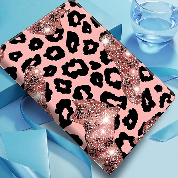 Case for Amazon Fire HD 10 and 10 Plus Tablet (13th/11th Generation 2023/2021 Release) 10.1 PU Leather Smart Protective Cover with Auto Sleep/Wake for Fire HD 10 2023Leopard with Pink Glitter