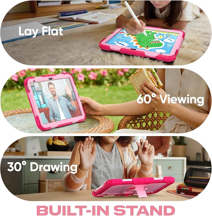 HXCASEAC Kids Case for iPad A16 11th/10th Generation Full Body Protective Design | Foldable Stand | Screen Protector | Pencil Holder Durable for iPad 11th Gen 11 inch / 10th Gen 10.9 inchHot Pink