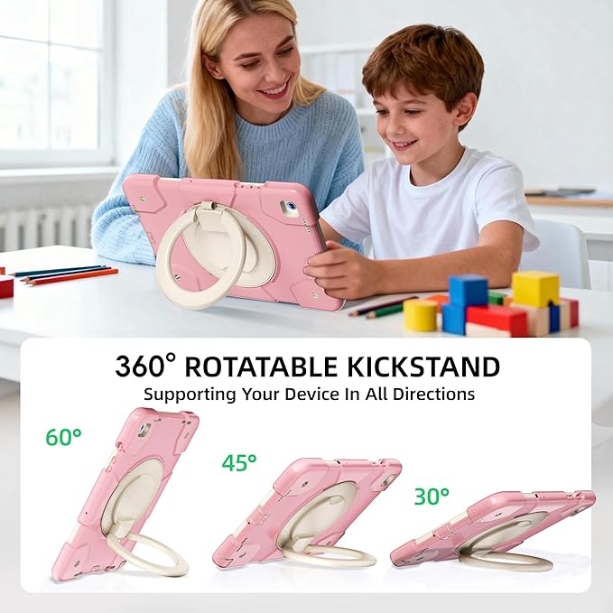 Case for Samsung Galaxy Tab A9+/A9 Plus Case 11 Inch with Screen Protector/360° Rotating Stand/Pen Holder/Shoulder Strap Shockproof Cover for Tablet A9+ 5g (Pink)