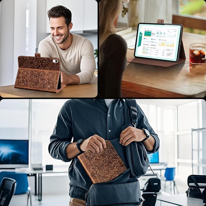 Gexmil Leather Case for iPad (A16) 11th Generation 11 Inch 2025 iPad 10th Generation 10.9 Inch 2022Protective Cover with Magnetic ClosureAuto Sleep/WakeFloral Brown