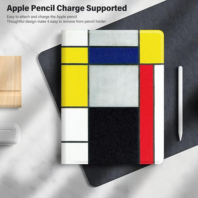 Berkin Arts for iPad Air 4th/5th Generation Case (10.9 Inch) Case 2020/2021 Premium Leather Cover Abstract Geometric MinimalistStyle Color Block Design(Red Yellow Blue by Piet Mondrian)